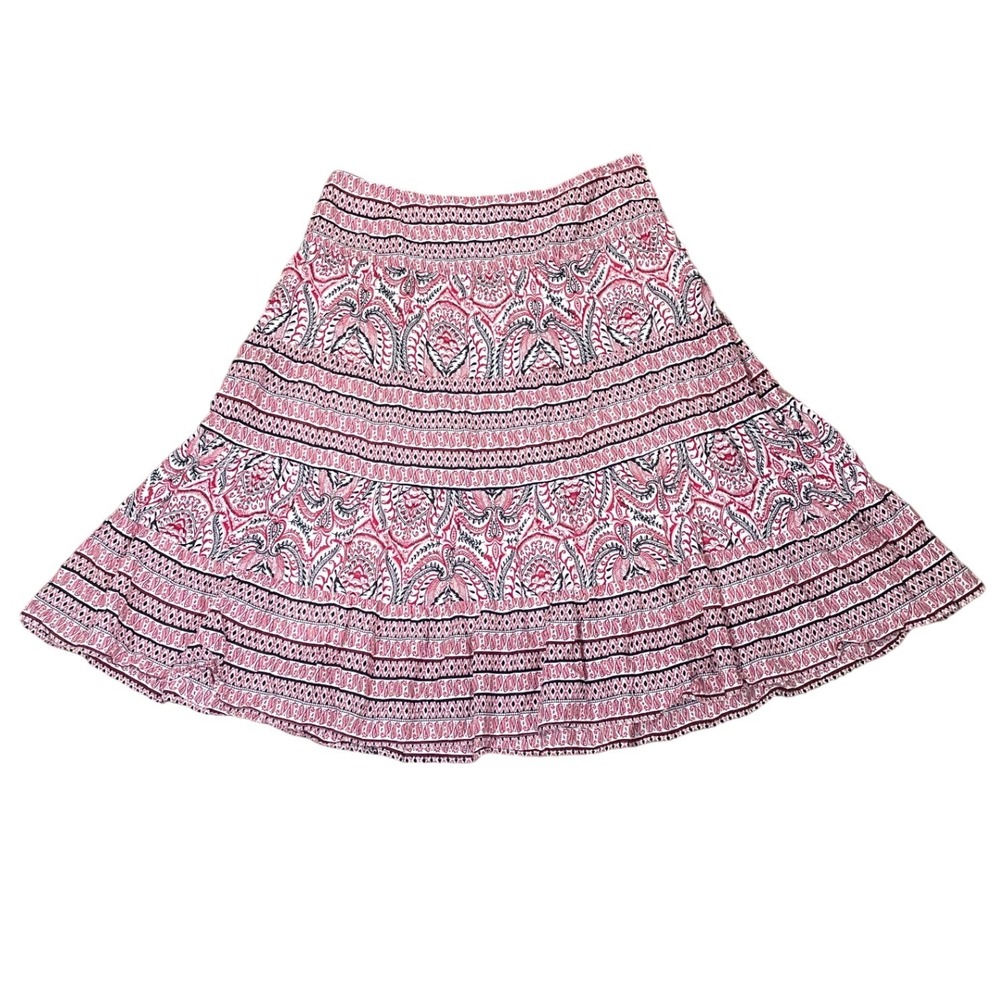 Chaps Womens Skirt Tiered Paisley Cotton‎ 14P Red Boho Midi Peasant Cottagecore